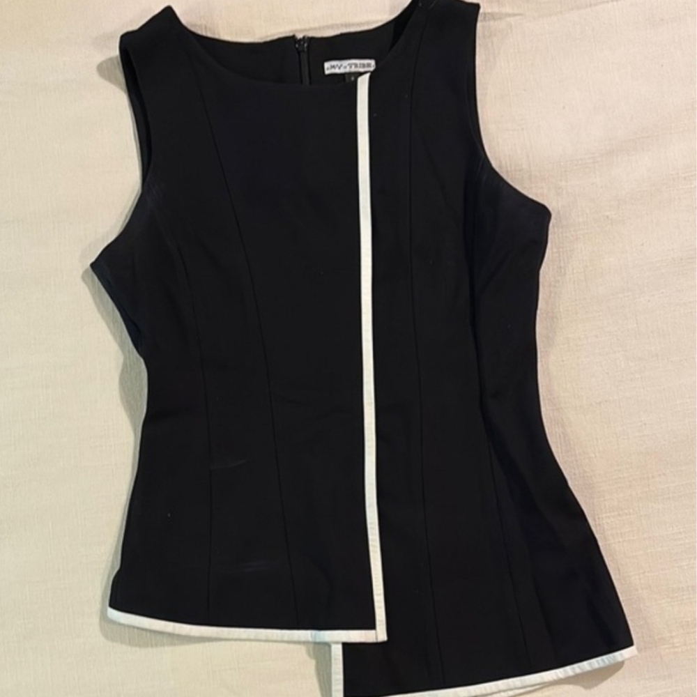WHBM Sleeveless Top w/ Faux Leather White Trim